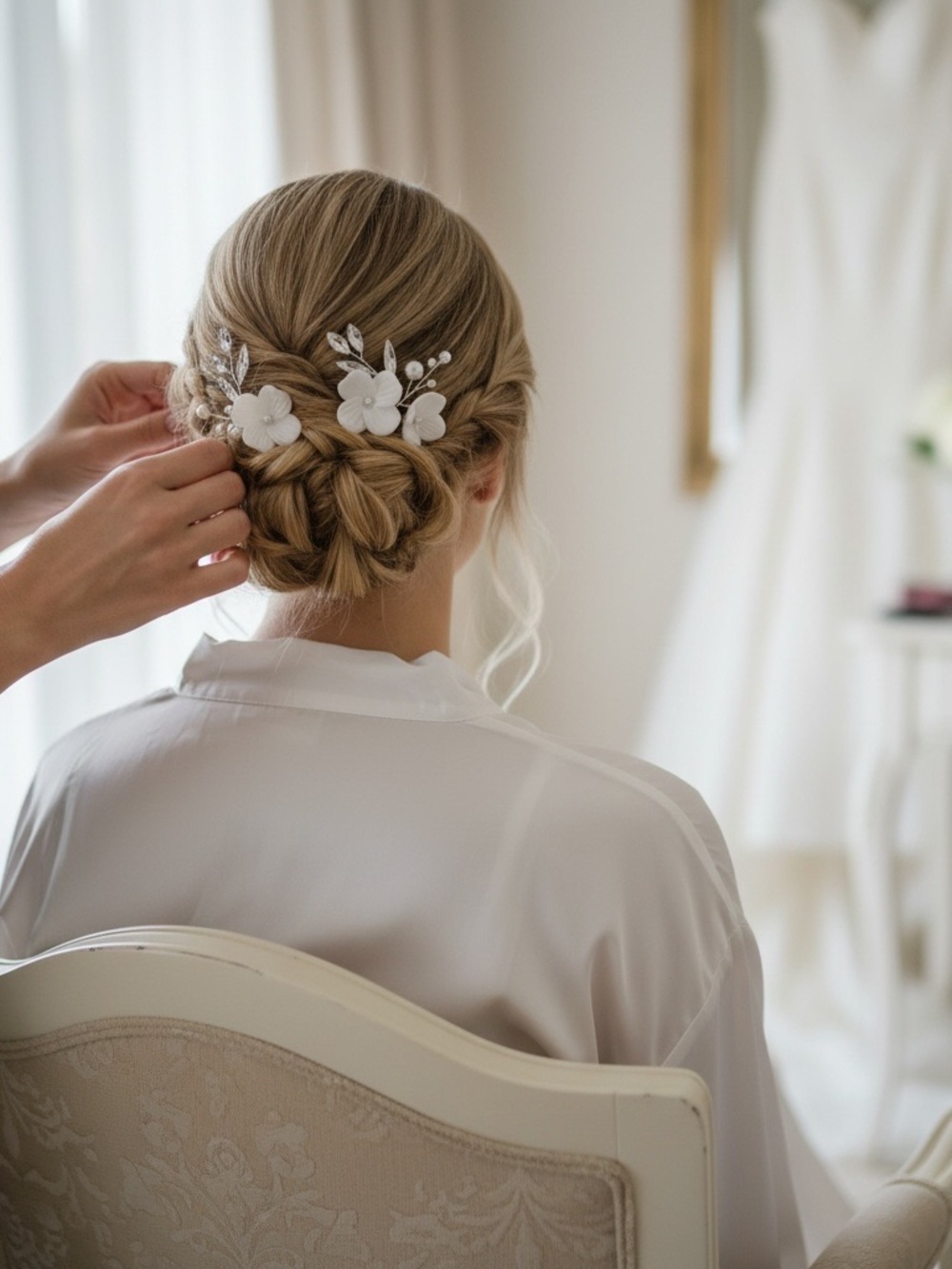 Bridal Hair Pins with Floral Crystal Accents - White